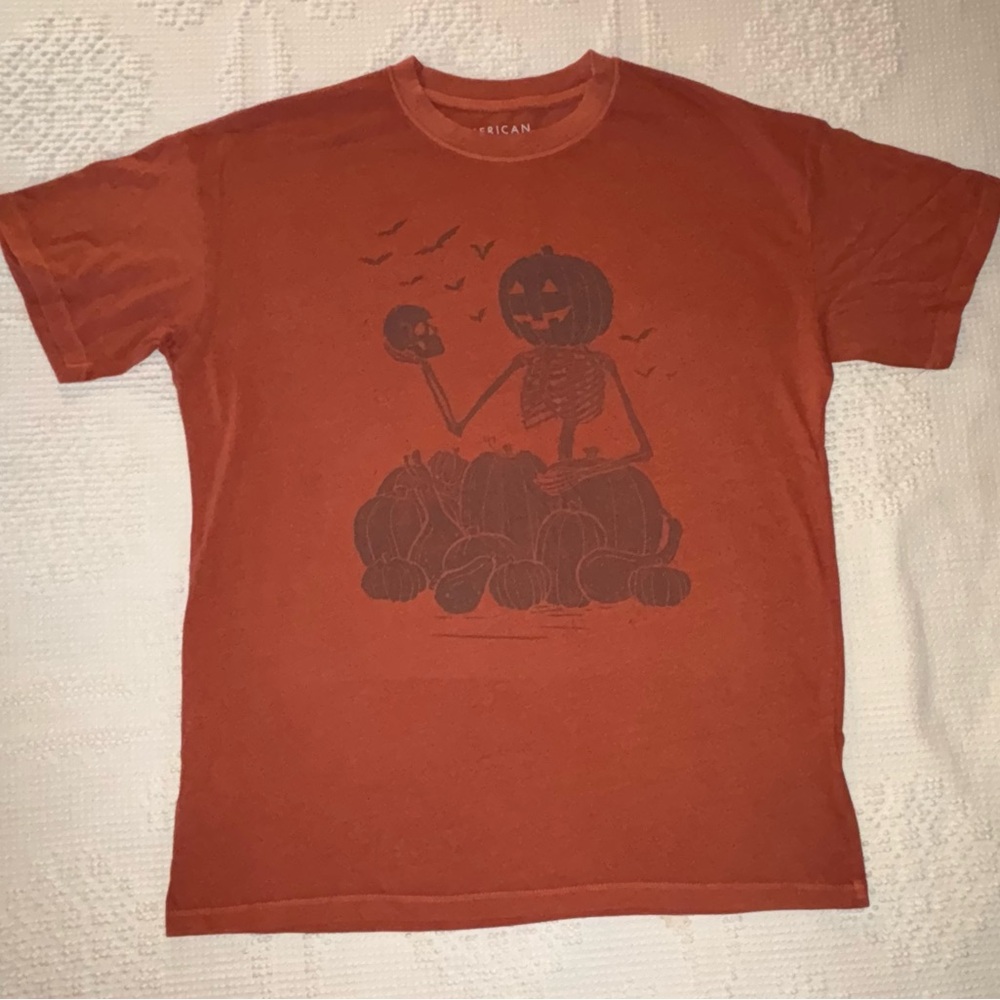 New American Eagle Pumpkin Skeleton Tshirt
